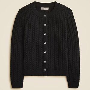NWT J.Crew Cable-knit crewneck cardigan in merino wool Sz Small Black